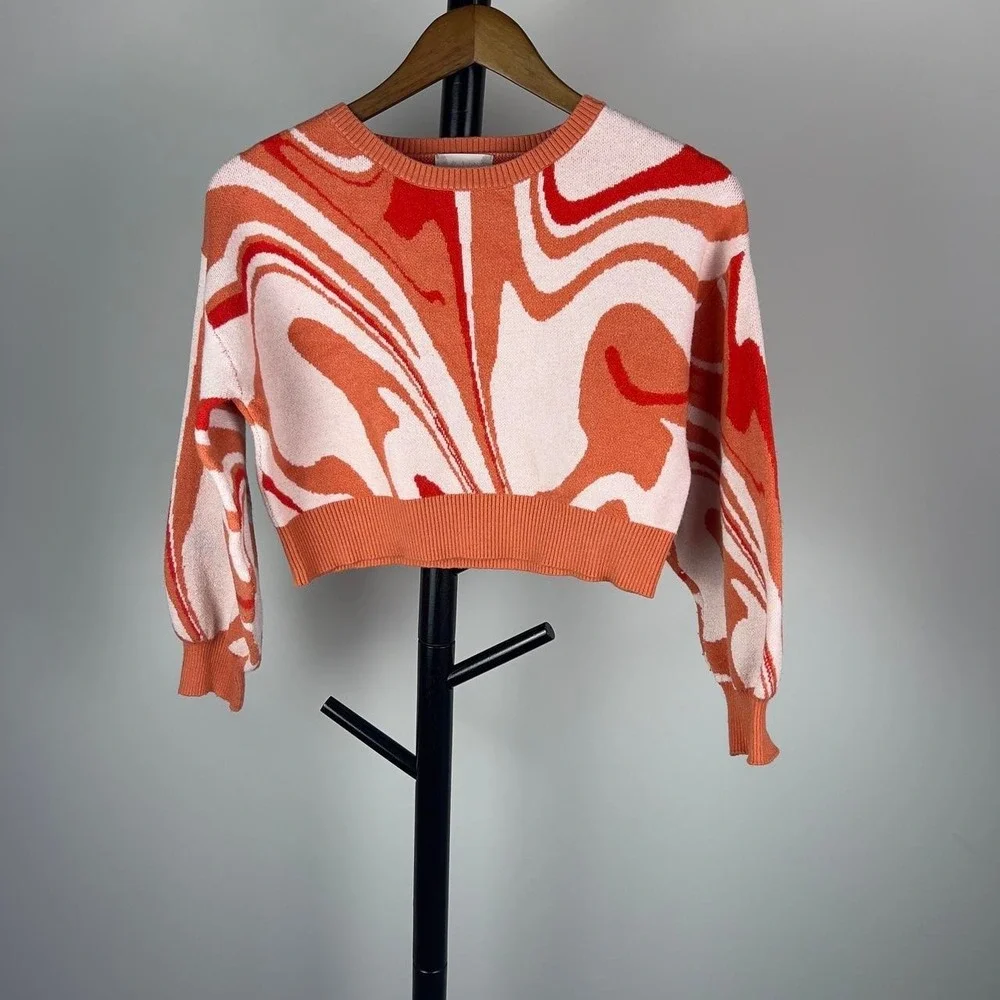 Altar'd State Retro Marble Swirl Cropped Sweater Small S